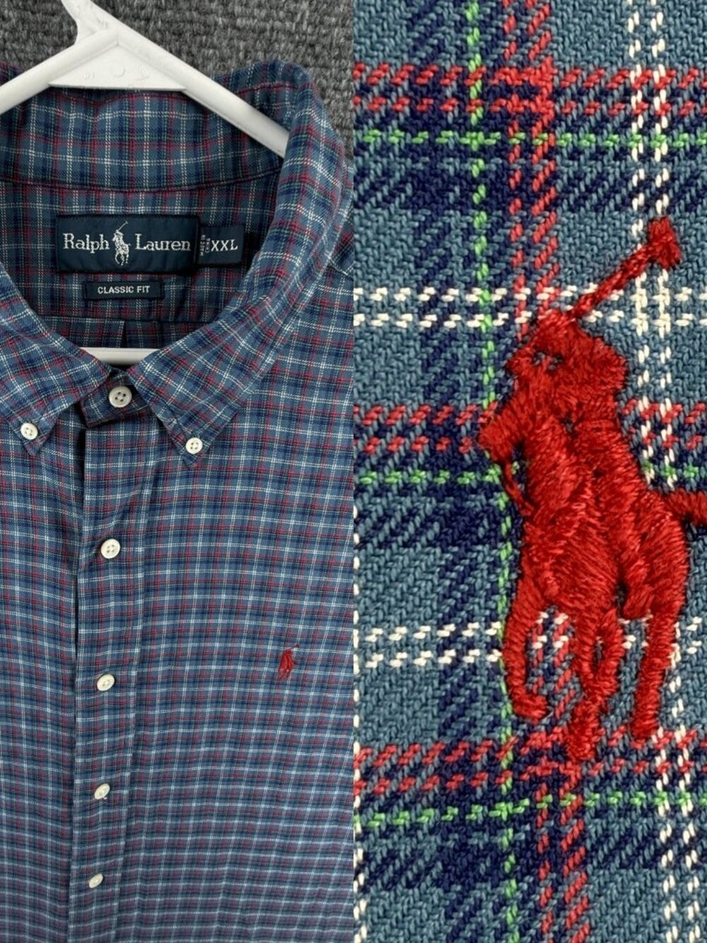 Ralph Lauren Button Up Shirt Men Cotton 2XL Classic Fit Plaid Blue Red Woven
